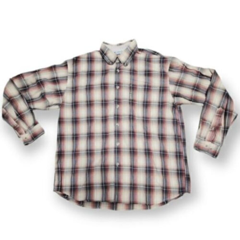 Columbia Men's Sz Large Plaid Long‎ Sleeve Button Front Shirt Brown Plaid